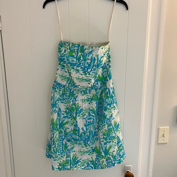 Lilly Pulitzer Strapless Dress with Smocked Back - Lighthouse print